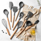 12-piece Non-stick Silicone Kitchenware Set with Wooden Handles