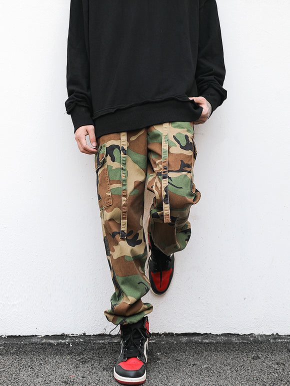 Camouflage Floating Rope Belt, Straight Loose Trousers
