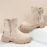 Women's Snow Boots, Winter Warm Foldable Plush Tube Short, Solid Color Round-toe Platform Shoes