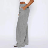 Striped Trousers with Pockets, INS Fashion Casual Wide Leg Straight Pants for Women