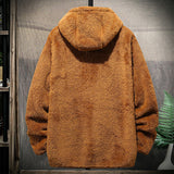 Large Size Men's Casual Grain Fashion Fleece Hooded Jacket