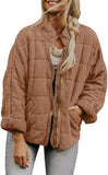 Winter Zip-up Stand Collar Coat with Pockets, Fashion Solid Color Plaid Long Sleeved Jacket, Women's Clothing