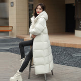 Women's Super Long Down Jacket, Puffer Thick Coat, Hooded Zippered Warm Fall Winter Casual Clothes