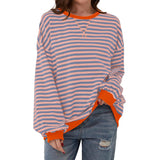 Loose Striped Long Sleeved T-shirt, Casual Pullover Sweater for Women