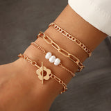 4-Piece Minimalist Geometric Bracelet Set for Women – Elegant Flower Design