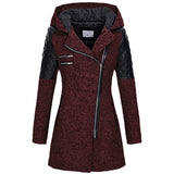 Women’s Warm Slim Wool Coat – Thick Full-zip Hooded Winter Windbreaker with Diagonal Zipper