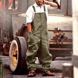 Loose Fit Cargo Suspender Pants for Men – Solid Color Casual Work Overalls
