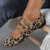 Low Heel Flat Shoes with Horse Fur and Leopard Print