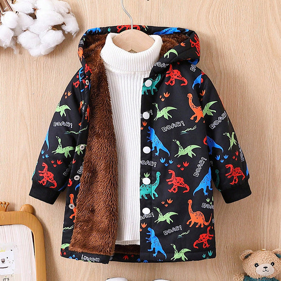 Children's Dinosaur Fleece Lined Coat, Winter Clothing