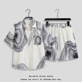 Hong Kong Style Retro Short Sleeve Printed Shirt + Shorts Set