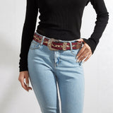 Women’s Leather Belt with Carved Buckle – Punk Fashion Waist Accessory