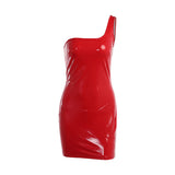 Bright Leather One-shoulder Breast-packed Hip Skirt