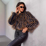 Winter Warm Contrast Color, Women's Fur Jacket
