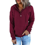 Long-sleeved Hooded Sweatshirt with Pockets, Fashion Casual Button Drawstring Design Hoodie Top, Spring and Autumn Sports Clothing for Women