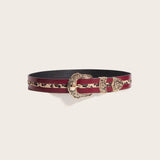 Women’s Leather Belt with Carved Buckle – Punk Fashion Waist Accessory