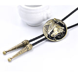 Punk Genuine Leather Polo Bow Tie, Retro Horse Alloy Necklace