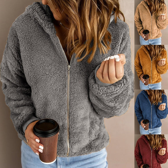 Women's Casual Hooded Long Sleeve Pullover Plush Jacket