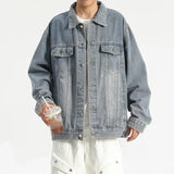 Yellow Ochre Vintage Washed Multi-pocket Denim Jacket for Men