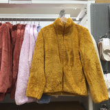 Coral Fleece Cardigan, Stand Collar Jacket, Warm Coat for Women