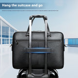 Men's Handbag, Horizontal Briefcase, Large Capacity First Layer Animal-hide 17-inch Computer Bag