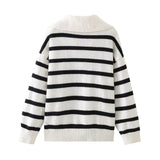 Autumn and Winter New Women's Clothing Loose Temperament Idle Style Striped Knitted Sweater