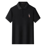 Cotton Embroidered Lapel Stretch Short-sleeved T-shirt