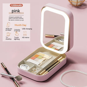 Makeup Storage Box with LED Light, Portable Travel Makeup Cosmetics Mirror Storage Box, Touch Light Organizer