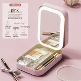 Makeup Storage Box with LED Light, Portable Travel Makeup Cosmetics Mirror Storage Box, Touch Light Organizer