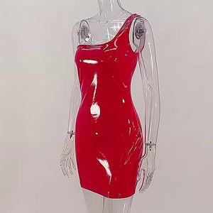 Bright Leather One-shoulder Breast-packed Hip Skirt