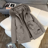 Fur Collar Fashionable All-matching Jacket, Hooded Warm Cotton-padded Coat