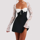 Fashionable Lace Corset, Long Sleeve Dress, Y2K Short Frock