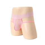 Polyester Men's Embroidered Underwear, High Waist Lace Belt Pants (Pack of 2)