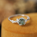 S925 Silver Green Moss Ring, Water Plants Agate Stone Finger Jewelery