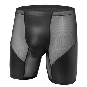 Men's Fashion Casual Leather Transparent Mesh Shorts