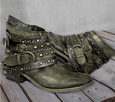 European and American Plus Size Rivets Short Boots