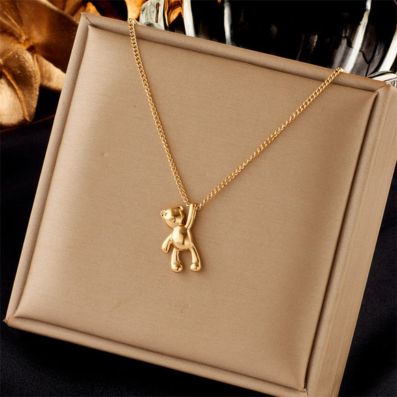 Cute Cartoon Three-dimensional Bear Necklace, Titanium Steel Chain Versatile Pendant Necklace