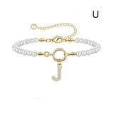 New Fashion Toggle Clasp Initial Bracelet, Women's A-Z Letter Pendant, 6mm Pearl Bracelet for Women