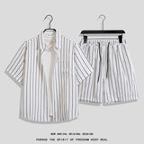 Hong Kong Style Retro Short Sleeve Printed Shirt + Shorts Set