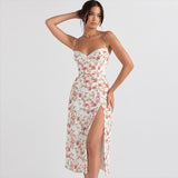 Lace Flowers Print Long Dress, Sexy Fashion Slit Suspender Gown, Summer Women's Clothing