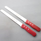 Stainless Steel Bread Knife with Red Wooden Handle – Fine-tooth Serrated Cake & Toast Slicer