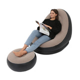 Flocking Inflatable Lazy Sofa Bed with Footstool, Outdoor Foldable Portable Recliner