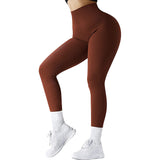 High Waist Seamless Leggings, Threaded Knitted Fitness Solid Women's Slimming Yoga Pants, Elastic Running Sports Tights