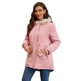 Ladies’ Warm Hooded Coat with Fur Collar and Fleece Padding