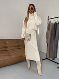 2 Pcs Sweater Suit, Winter Fashion Turtleneck Pullover and Sleeveless Long Dress, Trendy and Stylish Women's Clothing
