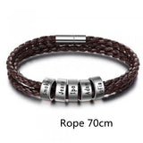 Men's Braided Genuine Leather Bracelet, Stainless Steel Beads, Charm Band for Boys