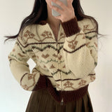 Women’s Retro Jacquard Zip-up Sweater Cardigan Coat