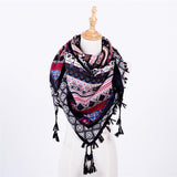Ethnic Style Jacquard Square Scarf with Fringe