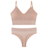 Women's Underwear Small Chest Push-up Thin Wireless Large Size Sports Sling Vest French Triangle Cup Bra Thong Set