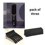 2-in-1 Straight Hair Comb, Wireless Hair Straightener Brush, Fast Heating Portable USB Charging Hot Curler