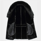 Winter Big Fur Collar Men's Leather Coat, Padded Fleece Jacket